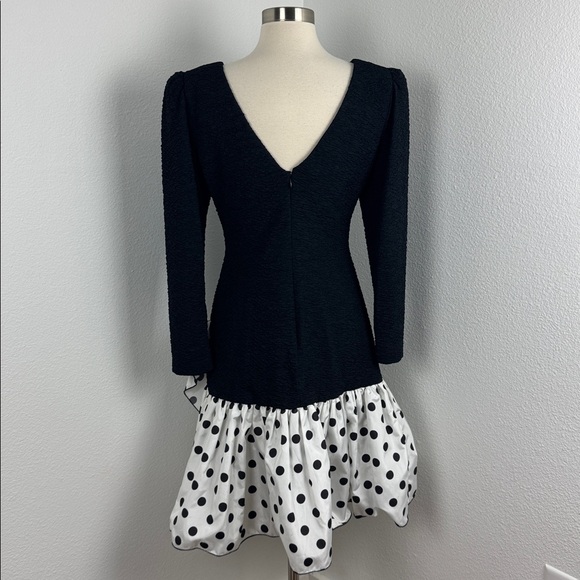 Vintage Darcy Union Made 80s Black and White Polka Dot Party Dress, Sz 9/10 - Picture 8 of 14